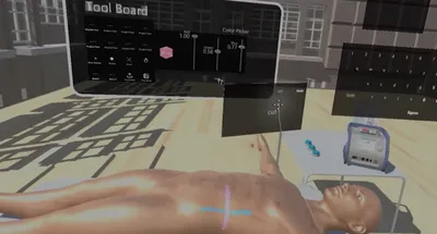 a manikin in a VR surgical room